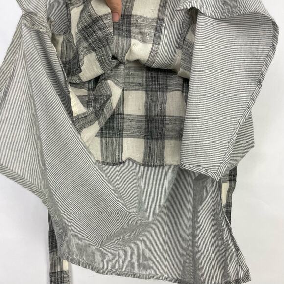 Nectar Clothing | Gray & White Stripe Plaid Belted A-line Summer Dress - Picture 5 of 7